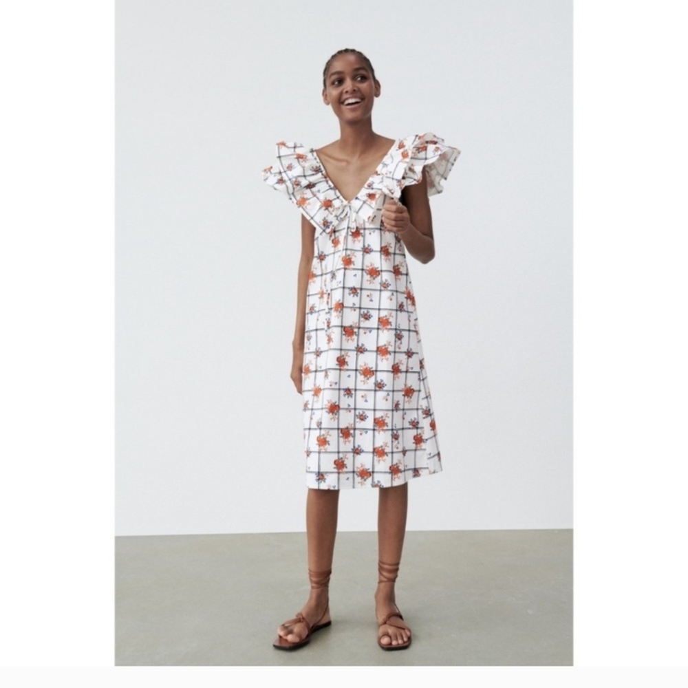 NWT Zara Floral Ruffle Dress
